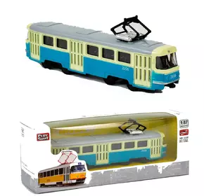 Трамвай металлопластиковый Kimi с инерционным механизмом Бежево-голубой 6988600091137