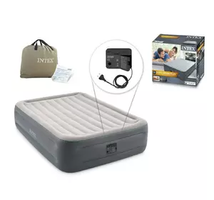 Надувной кровать-матрас Intex со встроенным электрическим насосом Серо-бежевый 6941057417653