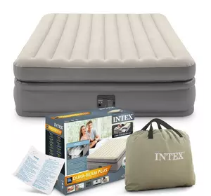Надувной кровать-матрас Intex со встроенным электрическим насосом Серо-бежевый 6941057417677